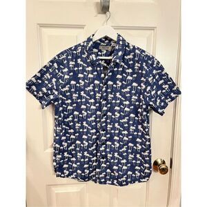 Kenneth Cole Blue & White Palm Tree Print Shirt Sleeve Button Down Shirt sz M EU